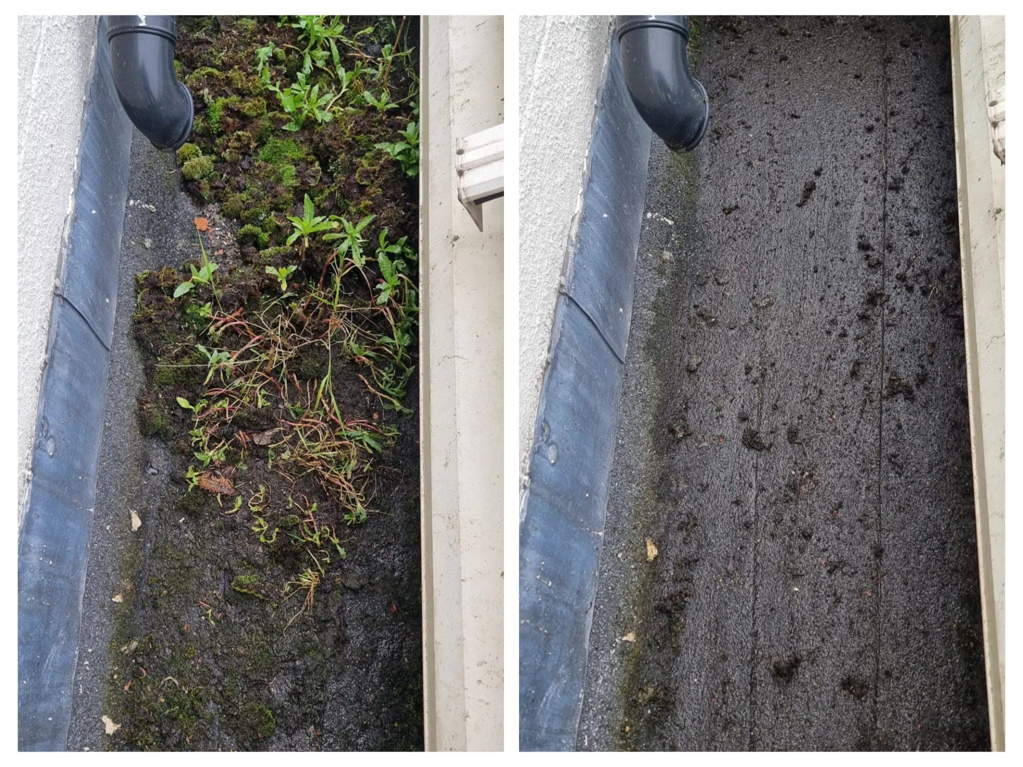 Before and after flat roof and valley gutter cleaning in Dublin